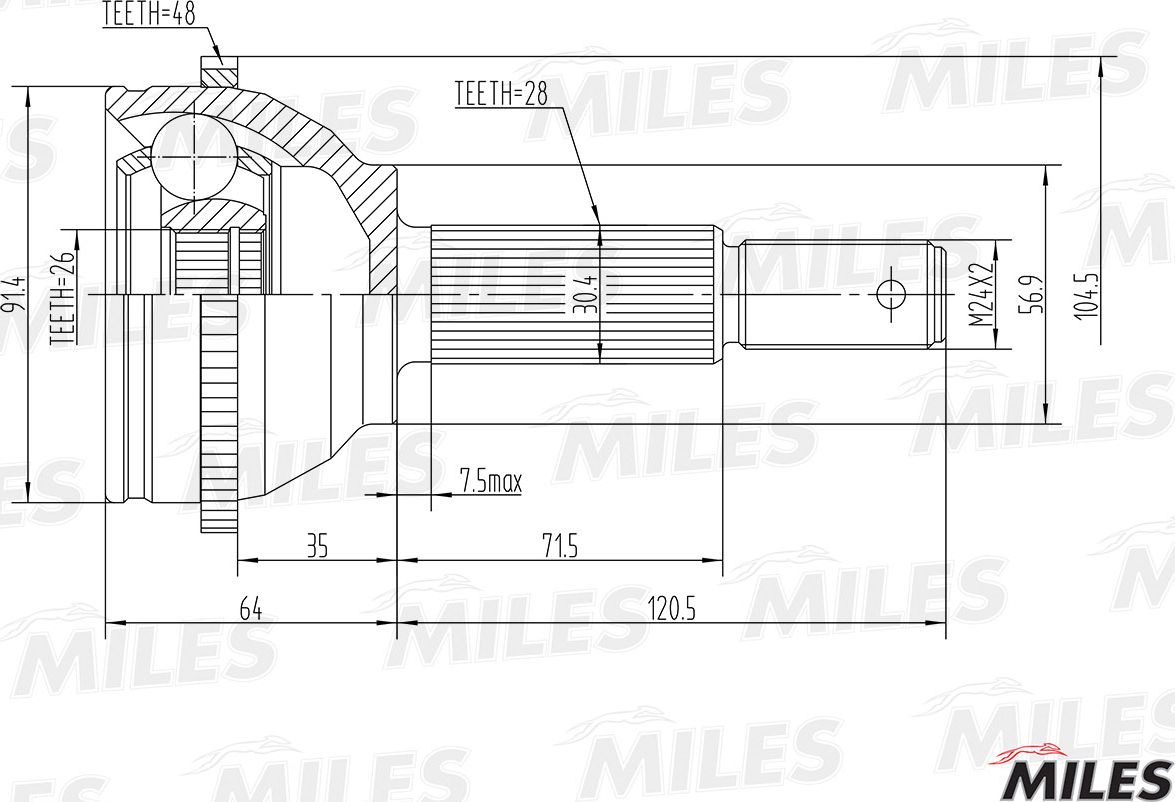 Шрус наружный (граната) Miles. Артикул GA20124