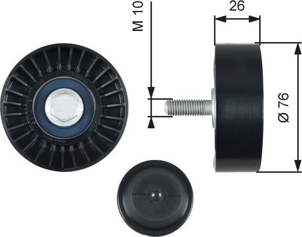 Направляющий (ведущий) ролик приводного поликлинового ремня Gates (полимерный материал). Артикул T36485