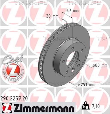 Тормозной диск Zimmermann Coat Z передний для Daimler XJ40 1986-1994. Артикул 290.2257.20