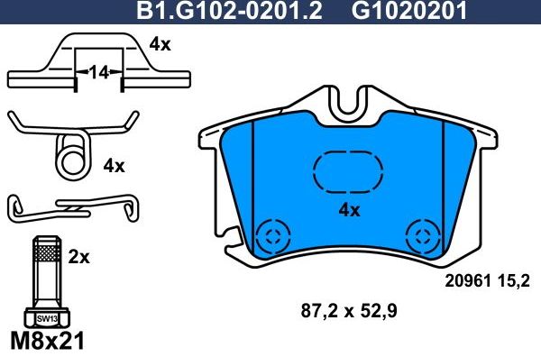 Тормозные колодки Galfer задние для SEAT Exeo 2009-2013. Артикул B1.G102-0201.2