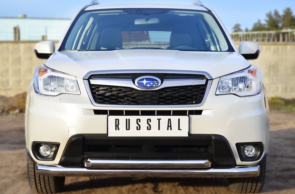Защита RusStal переднего бампера d76 (секции) d63 (дуга) для Subaru Forester IV 2013-2026. Артикул SUFZ-001597