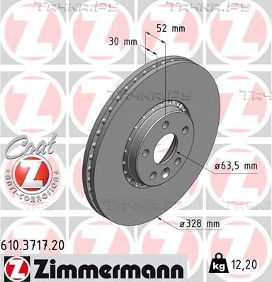 Тормозной диск Zimmermann Coat Z передний для Volvo XC60 I 2008-2017. Артикул 610.3717.20