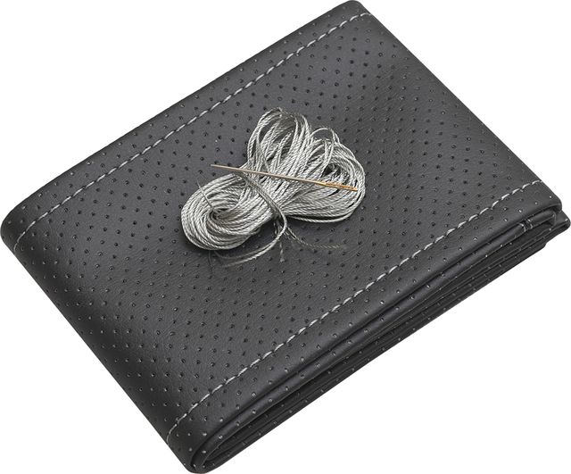 Оплётка на руль Rezkon прошивная (размер XL, экокожа перф., цвет ЧЕРНЫЙ/Серая нитка). Артикул 8001021032