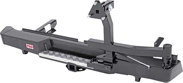 Бампер силовой РИФ задний с квадратом под фаркоп и калиткой для Toyota Hilux VIII 2015-2026. Артикул RIFREV-20120