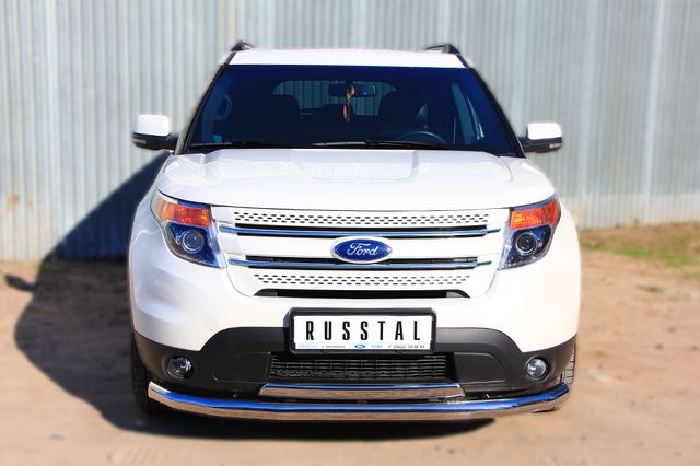Защита переднего бампера RusStal для Ford Explorer V 2011-2016 двойная (секции+овальная дуга) d76/75х42. Артикул FEZ-001310