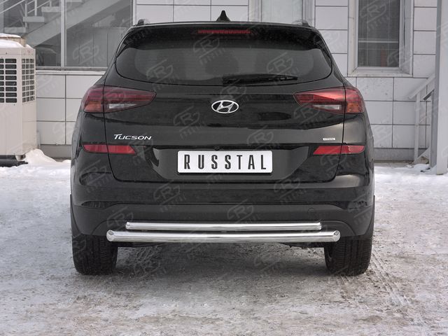 Защита RusStal заднего бампера d63 дуга-d42 дуга для Hyundai Tucson III рестайлинг 2018-2026. Артикул HTZ-003105