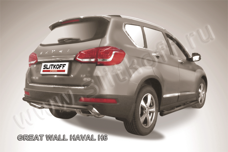 Защита Slitkoff заднего бампера d57 для Haval H6 2014-2020 Черная. Артикул HavH6008B