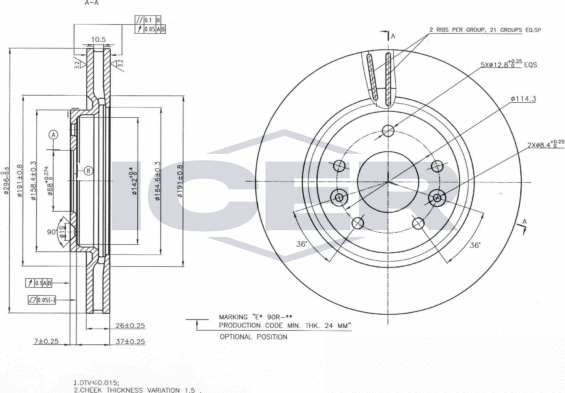 Тормозной диск Icer передний для Nissan X-Trail T32 2013-2026. Артикул 78BD2089-2
