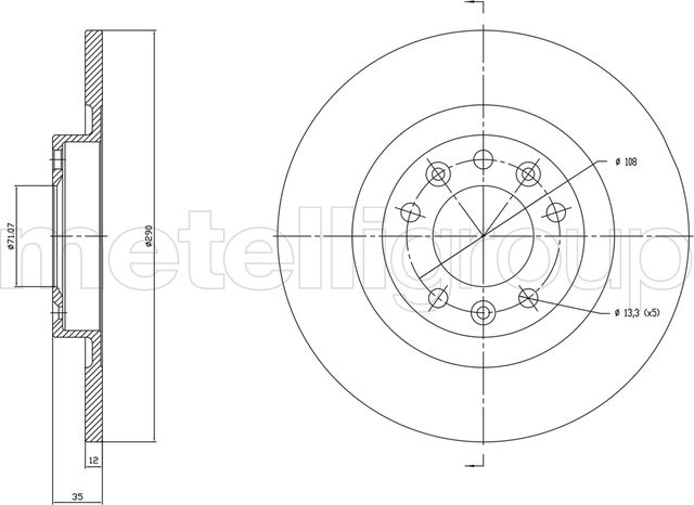 Тормозной диск Metelli задний для Peugeot 5008 II 2017-2026. Артикул 23-1760C