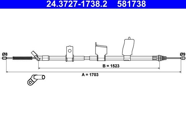 Трос ручника (тросик ручного тормоза) ATE. Артикул 24.3727-1738.2