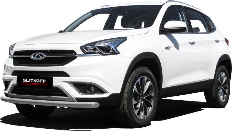 Защита Slitkoff переднего бампера d57 для Chery Tiggo 7 2016-2026 Серебристая. Артикул CT7-002S