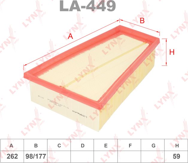 Воздушный фильтр LYNXauto. Артикул LA-449