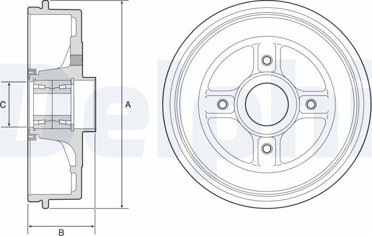 Тормозной барабан Delphi задний для Lada XRAY I 2016-2026. Артикул BFR595