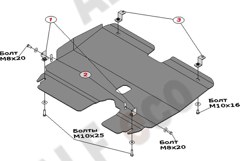 Защита алюминиевая Alfeco для картера и КПП Opel Agila A 2000-2007. Артикул ALF.16.11 AL4