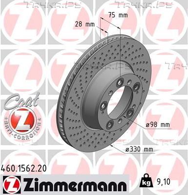 Тормозной диск Zimmermann Coat Z задний левый для Porsche 911 V (996) 1999-2005. Артикул 460.1562.20