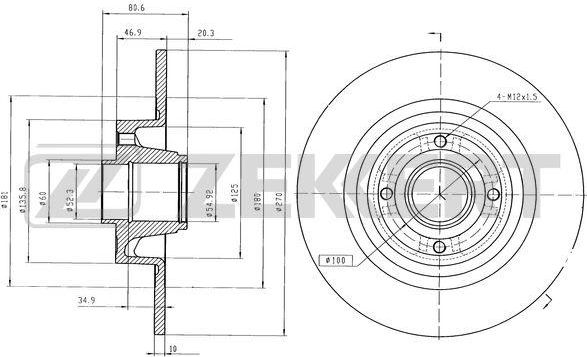 Тормозной диск Zekkert для Renault Scenic II 2003-2009. Артикул BS-5213BZ
