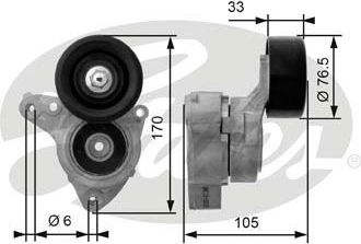 Натяжной ролик (натяжитель) приводного клинового зубчатого ремня Gates DriveAlign® для Honda Civic VII 2001-2005. Артикул T38421
