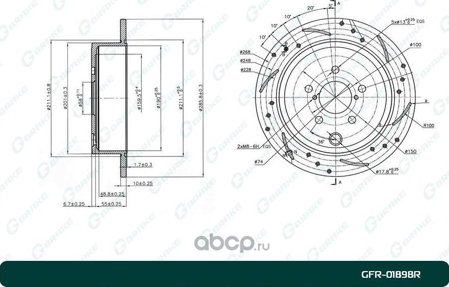 Диск тормозной перфорированный правый (G-Brake). Артикул GFR01898R