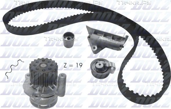 Помпа (водяной насос) с комплектом ремня ГРМ Dolz для Volkswagen Bora 1998-2001. Артикул KD082