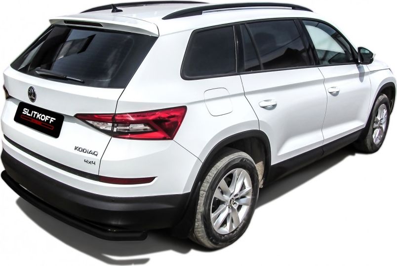 Защита Slitkoff заднего бампера d57 с загибами для Skoda Kodiaq 2016-2026 Черная. Артикул SKKOD-006B
