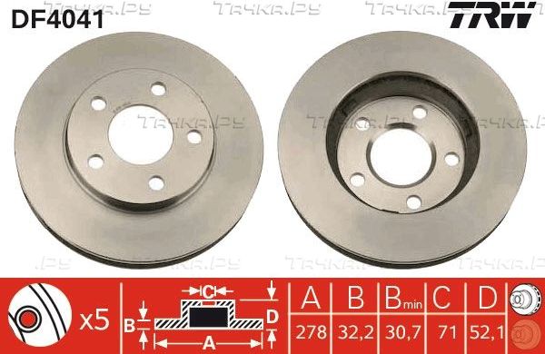 Тормозной диск TRW передний для Pontiac Grand Prix VI 1997-2003. Артикул DF4041