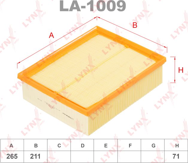 Воздушный фильтр LYNXauto для SEAT Exeo 2008-2013. Артикул LA-1009
