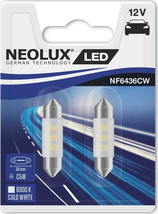 Лампа светодиодная 12V C5W 5W SV8,5-8 6000K NEOLUX LED 2 шт. блистер NF6436CW-02B. Артикул NF6436CW-02B