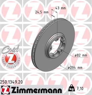 Тормозной диск Zimmermann Coat Z передний для Ford Transit VI 2000-2006. Артикул 250.1349.20
