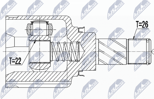 Шрус внутренний (граната) NTY передний правый для Dacia Lodgy 2012-2026. Артикул NPW-RE-123
