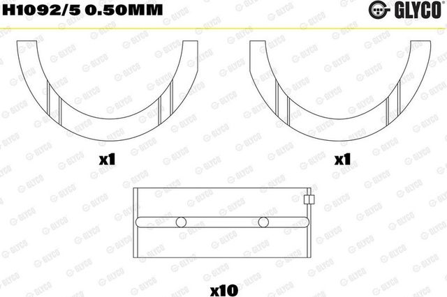 Вкладыши коренные Glyco для Dodge Dart 2012-2016. Артикул H1092/5 0.50mm