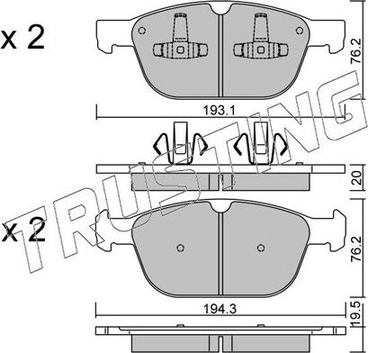 Тормозные колодки Trusting передние для Volvo XC90 I 2002-2014. Артикул 851.0