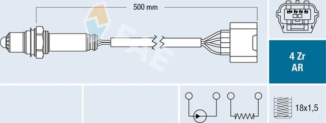 Лямбда-зонд (кислородный датчик) FAE правый/левый для Nissan 370Z I 2012-2026. Артикул 75633
