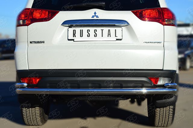 Защита RusStal заднего бампера d63 (волна) d42 (уголки) для Mitsubishi Pajero Sport II рестайлинг 2013-2016. Артикул MPSZ-001584