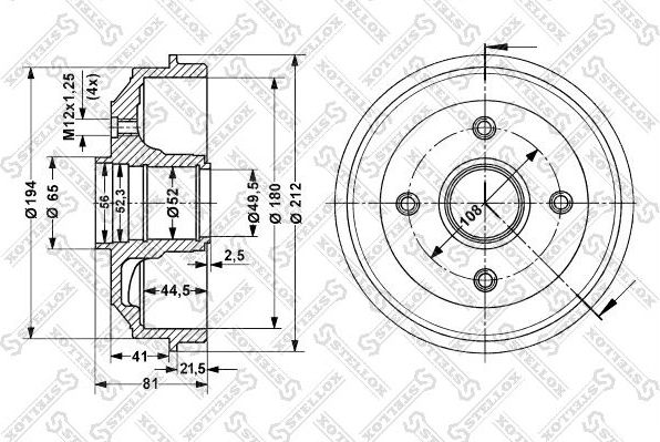 Тормозной барабан Stellox. Артикул 6025-3705-SX