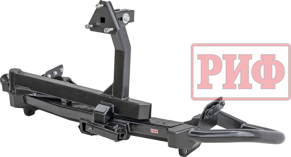 Бампер силовой РИФ задний с квадратом под фаркоп, калиткой и подсветкой номера для Mitsubishi Pajero Sport III 2015-2026. Артикул RIFPS3-21076