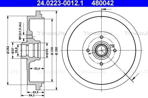 Тормозной барабан ATE задний для Volkswagen Passat B3 1988-1997. Артикул 24.0223-0012.1