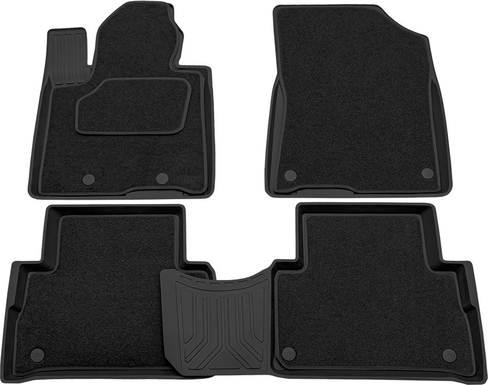 Коврики Rezkon Transformer (резиновые с ворсовыми ковриками-вкладышами) Ser.S для салона Kia Sorento IV 2020-2026. Артикул 3021025500