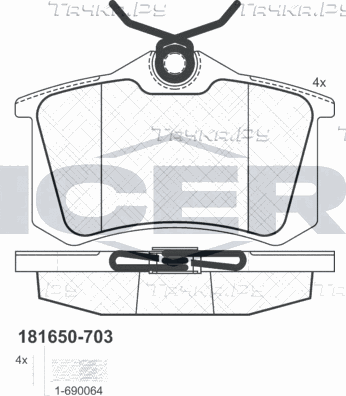 Тормозные колодки Icer задние для Renault Avantime 2001-2003. Артикул 181650-703