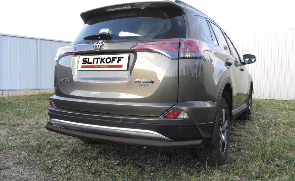 Защита Slitkoff заднего бампера d57 длинная для Toyota RAV4 IV рестайлинг 2015-2019 Черная. Артикул TR415-008B