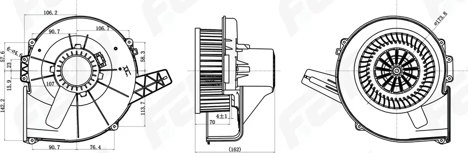 Электровентилятор отопителя для VW Polo Sedan (10-)/Skoda Rapid (12-) (Fehu). Артикул ffh1104