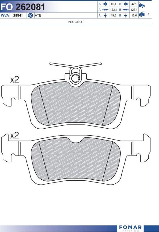 Тормозные колодки Fomar. Артикул FO 262081