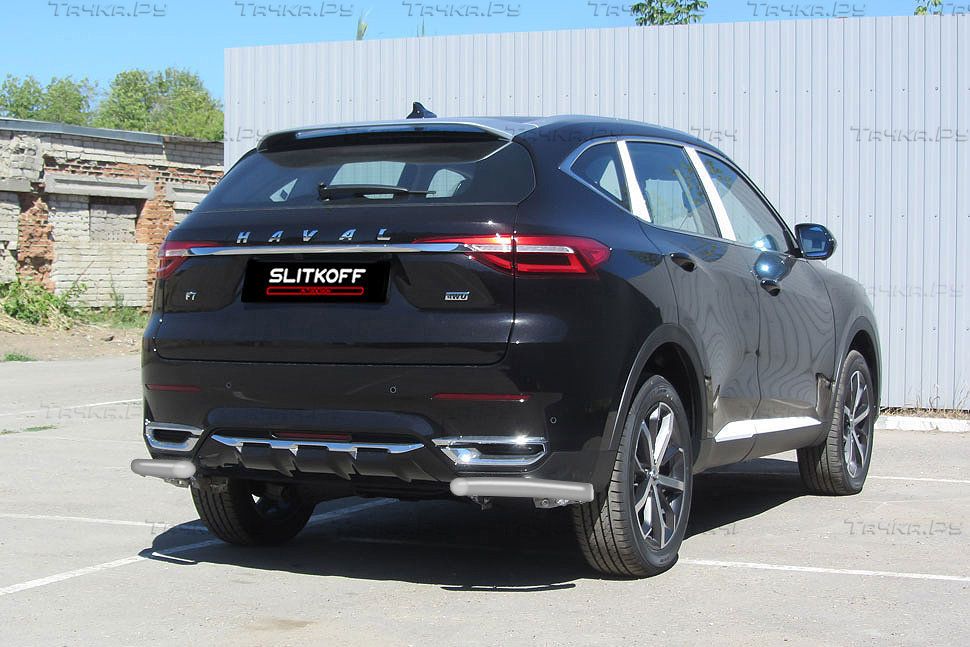 Защита Slitkoff задняя уголки d57 для Haval F7 2019-2026 Серебристая. Артикул HavF7011S