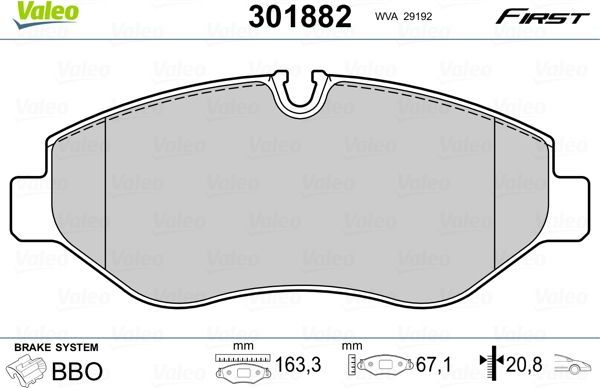 Тормозные колодки Valeo First. Артикул 301882