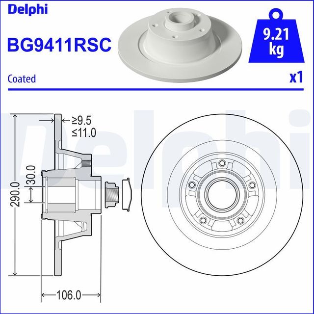 Тормозной диск Delphi для Renault Megane III 2008-2016. Артикул BG9411RSC