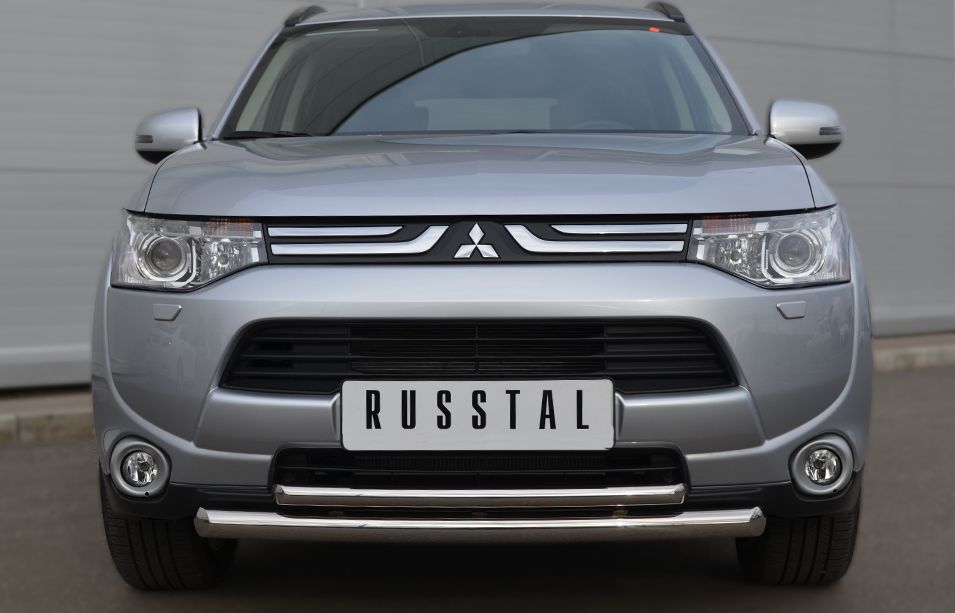 Защита RusStal переднего бампера d63/42 (дуга) для Mitsubishi Outlander III 2012-2014. Артикул MRZ-001048