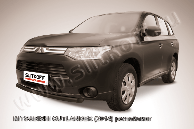 Защита Slitkoff переднего бампера d57 короткая ЧЕРНАЯ матовая для Mitsubishi Outlander III 2014-2015. Артикул MOUT14-004B