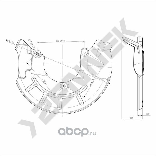 Защита тормозного диска передняя правая VW POLO 02-14, SKODA RAPID 12 (Zennek). Артикул DCD0015