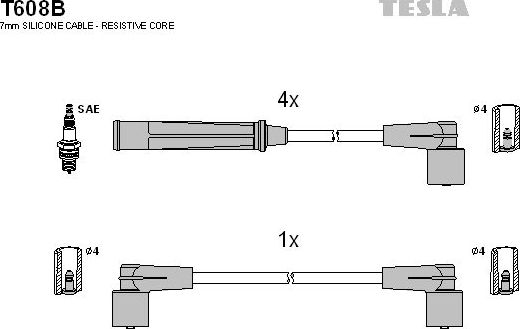 Высоковольтные провода (провода зажигания) (комплект) Tesla для Volvo 960 I 1990-1993. Артикул T608B
