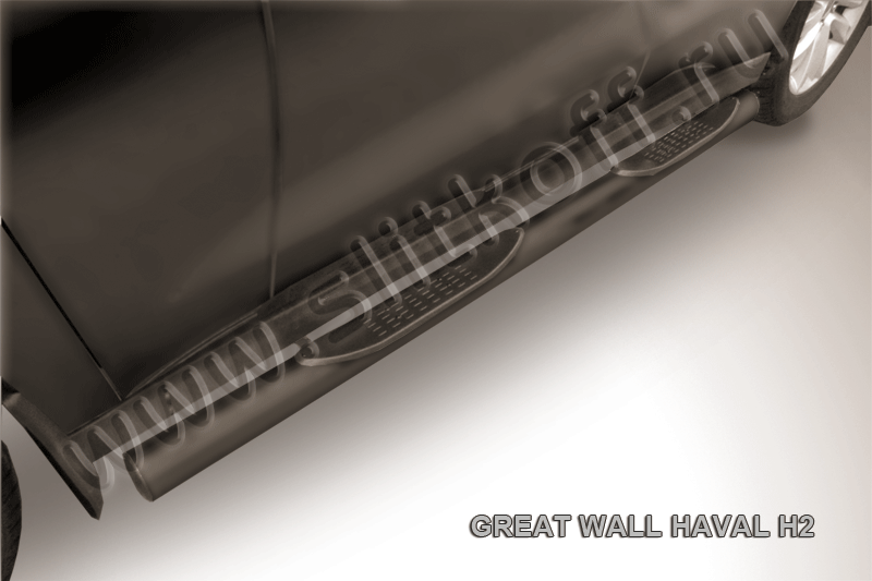 Пороги Slitkoff d76 с проступями для Haval H2 2014-2021 Черные. Артикул HavH2006B