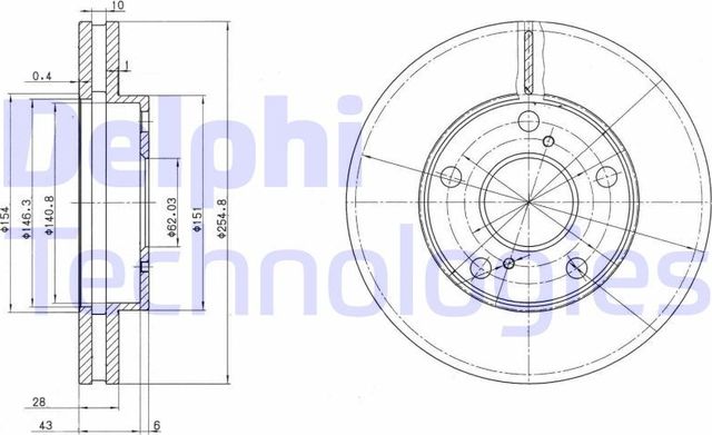 Тормозной диск Delphi передний для Toyota Picnic I 1996-2001. Артикул BG3177